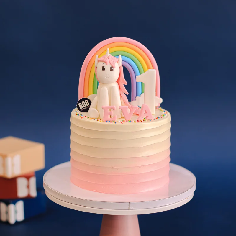 Pastel Pink Ombre Baby Unicorn Cake with Rainbow