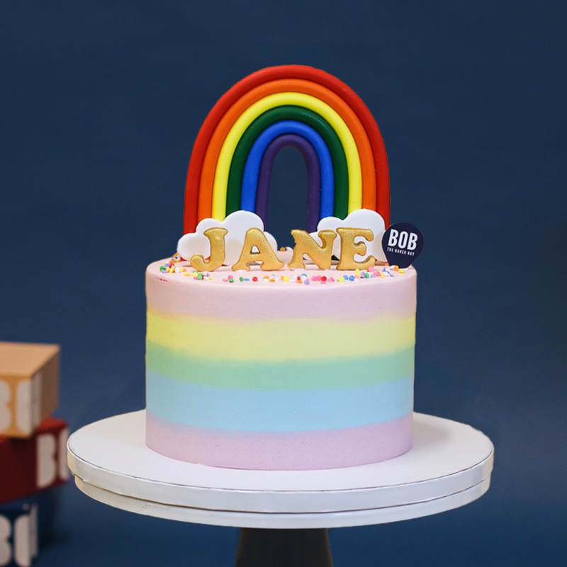 Pastel Rainbow Cake with Clouds
