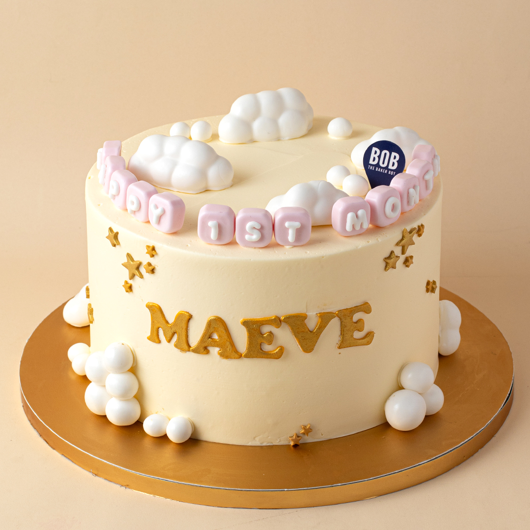 Pastel Yellow Minimalist Cloud Birthday Cake