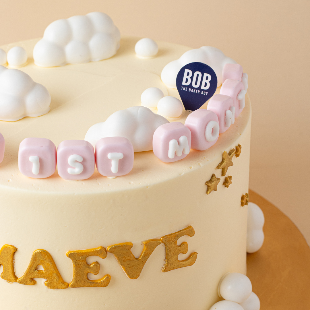 Pastel Yellow Minimalist Cloud Birthday Cake