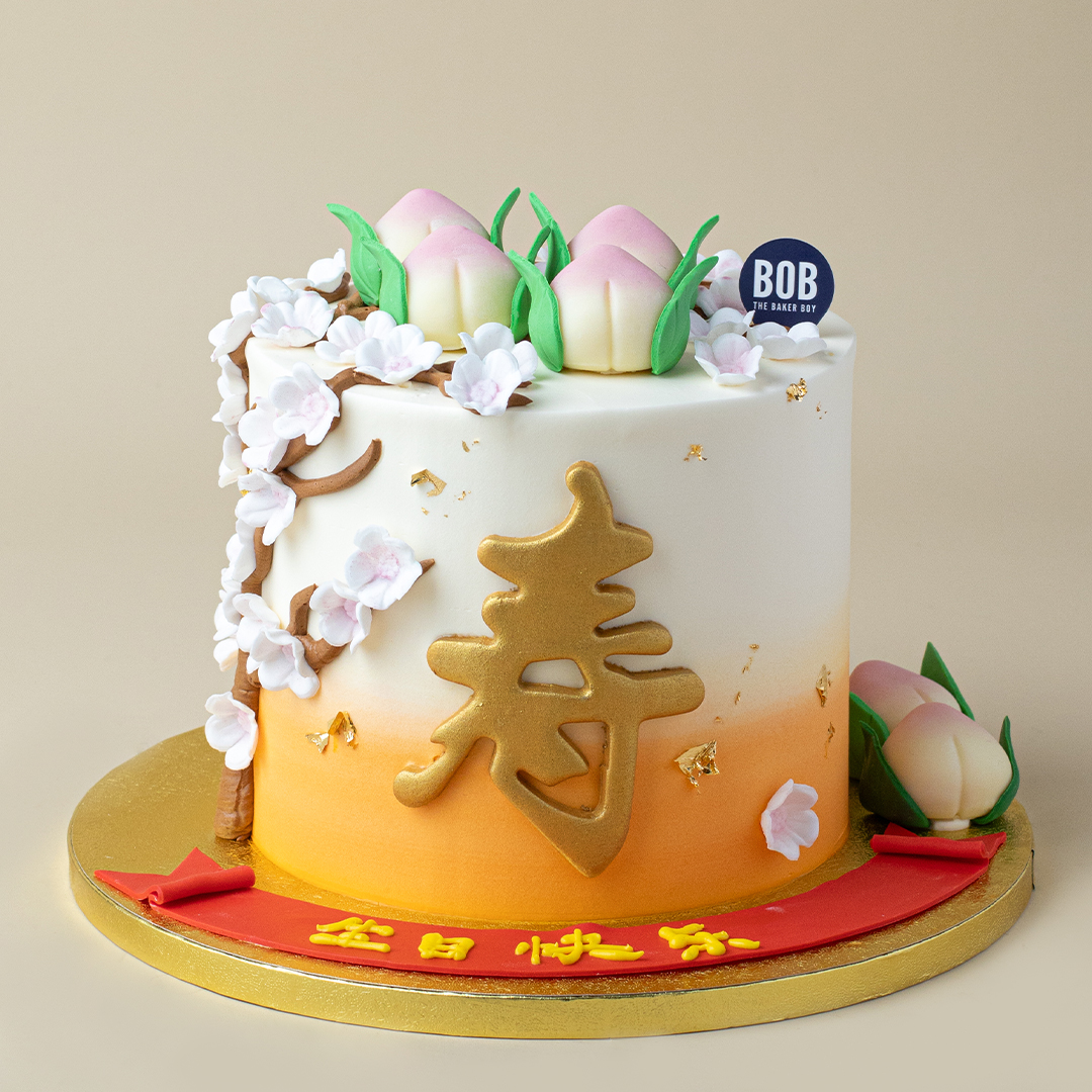 Peach Ombre Longevity Cake with 6 Shou Tao