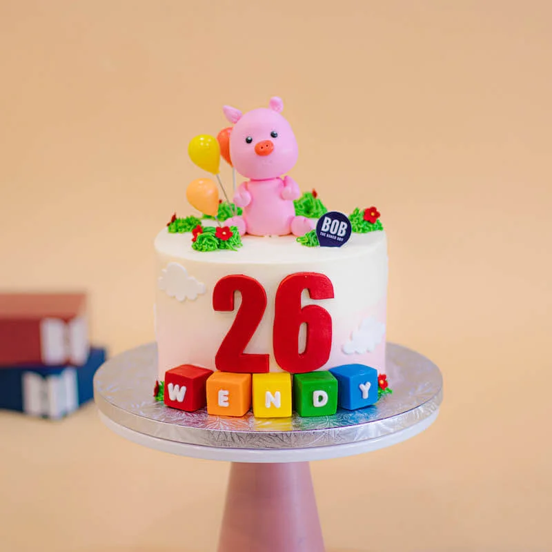Pig Cake in Pastel Pink Ombre and Balloons