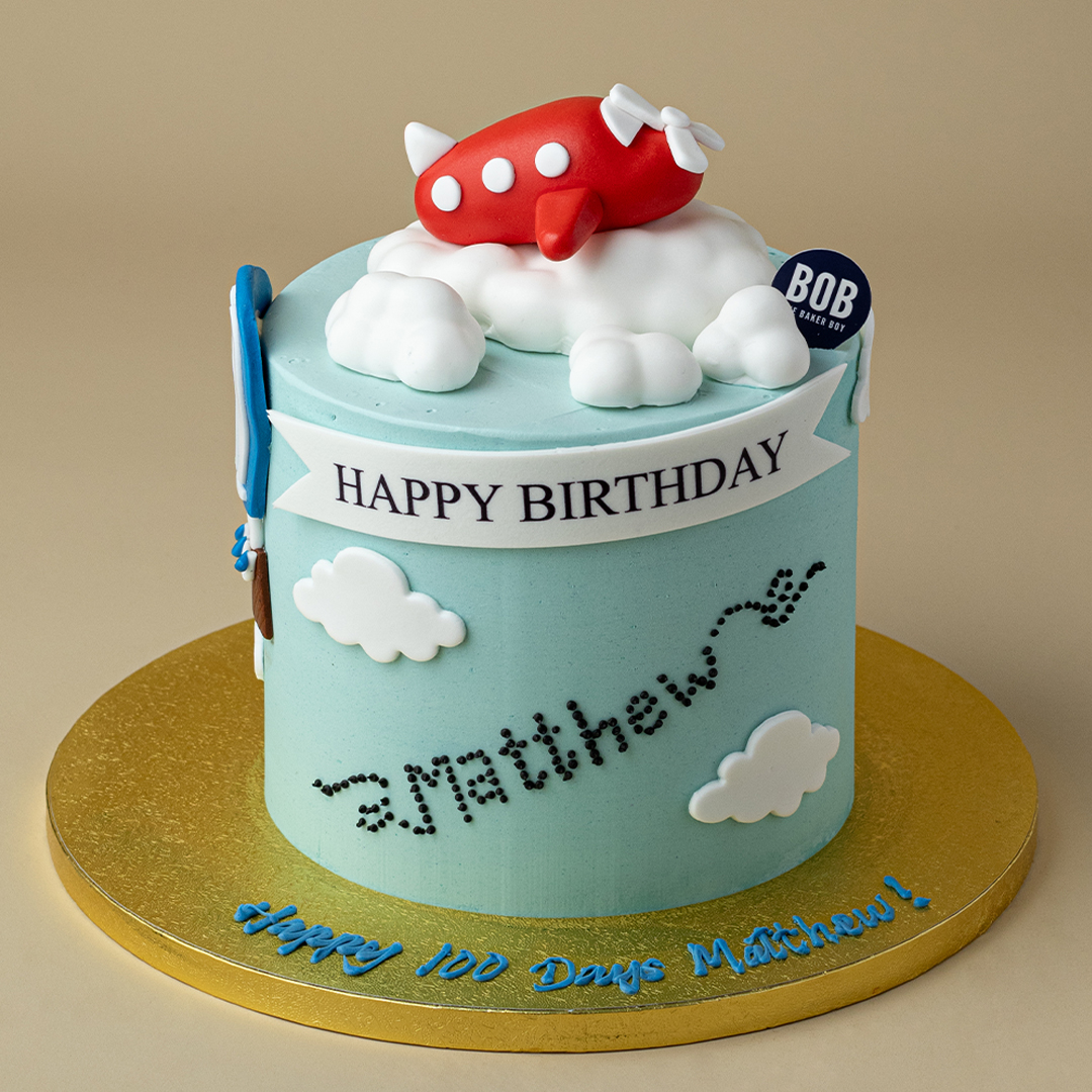 Pilot Themed Cake with Airplane and Clouds