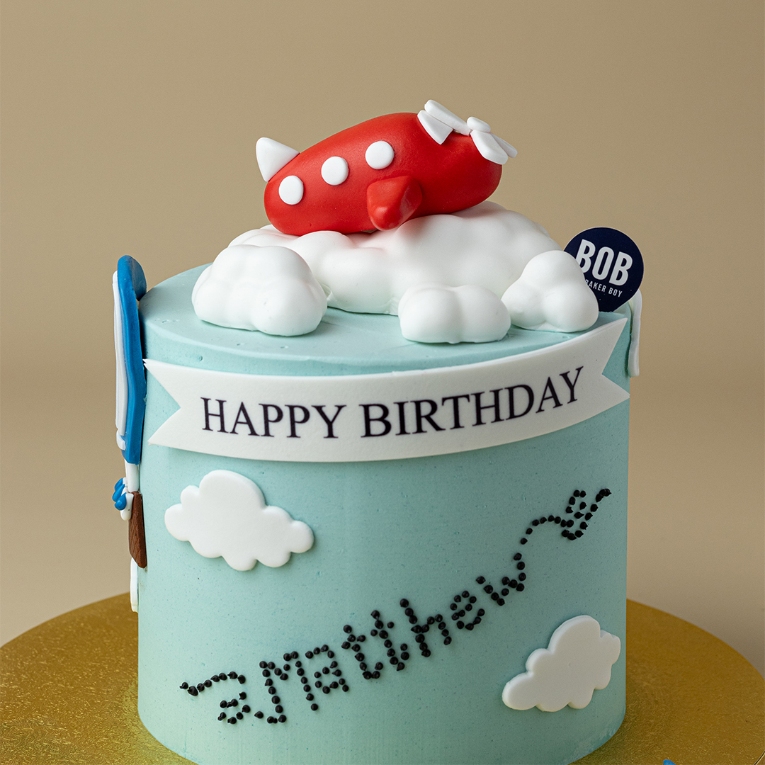 Pilot Themed Cake with Airplane and Clouds