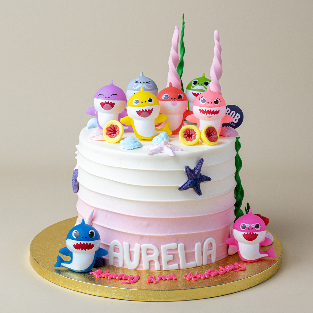 Pink Ombre Swirl Baby Shark Cake