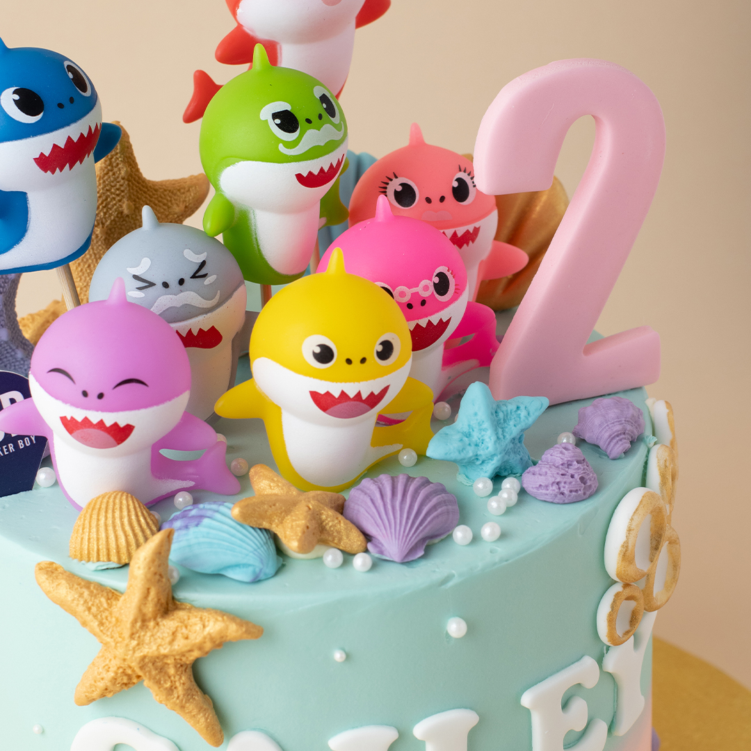 Pink and Blue Ombre Baby Shark Underwater Cake