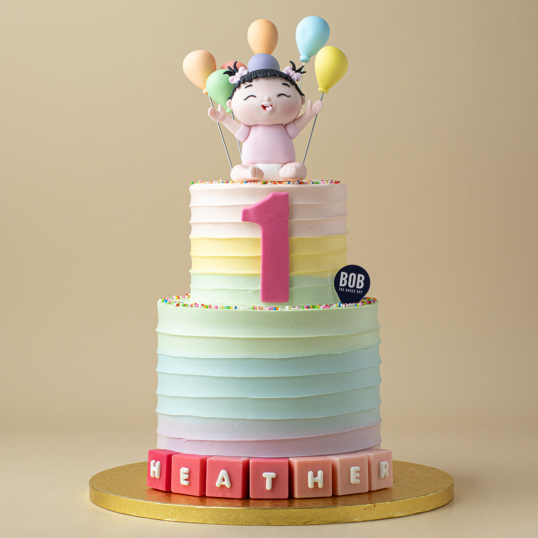 Rainbow Pastel Swirls with Happy Baby