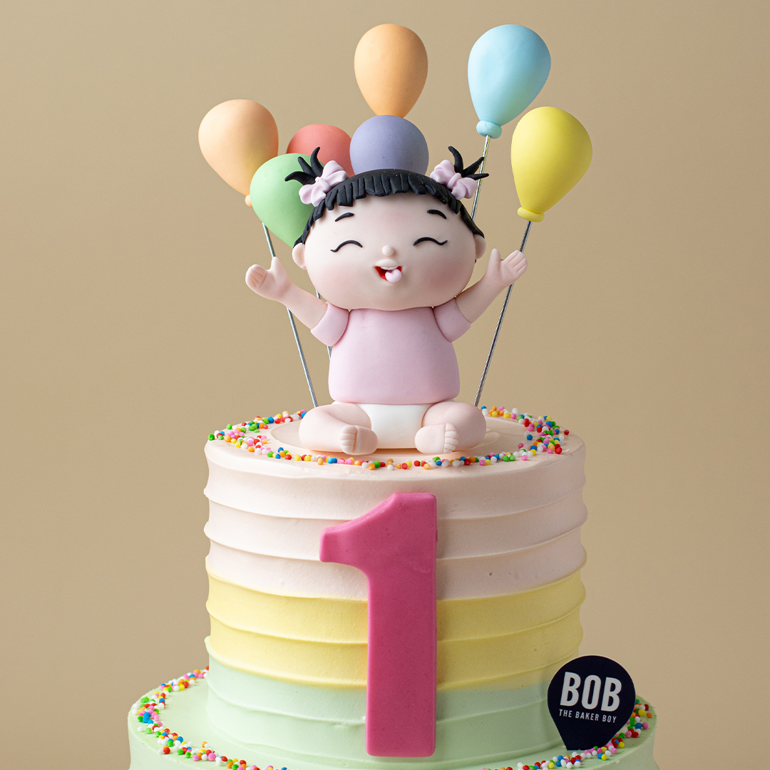 Rainbow Pastel Swirls with Happy Baby
