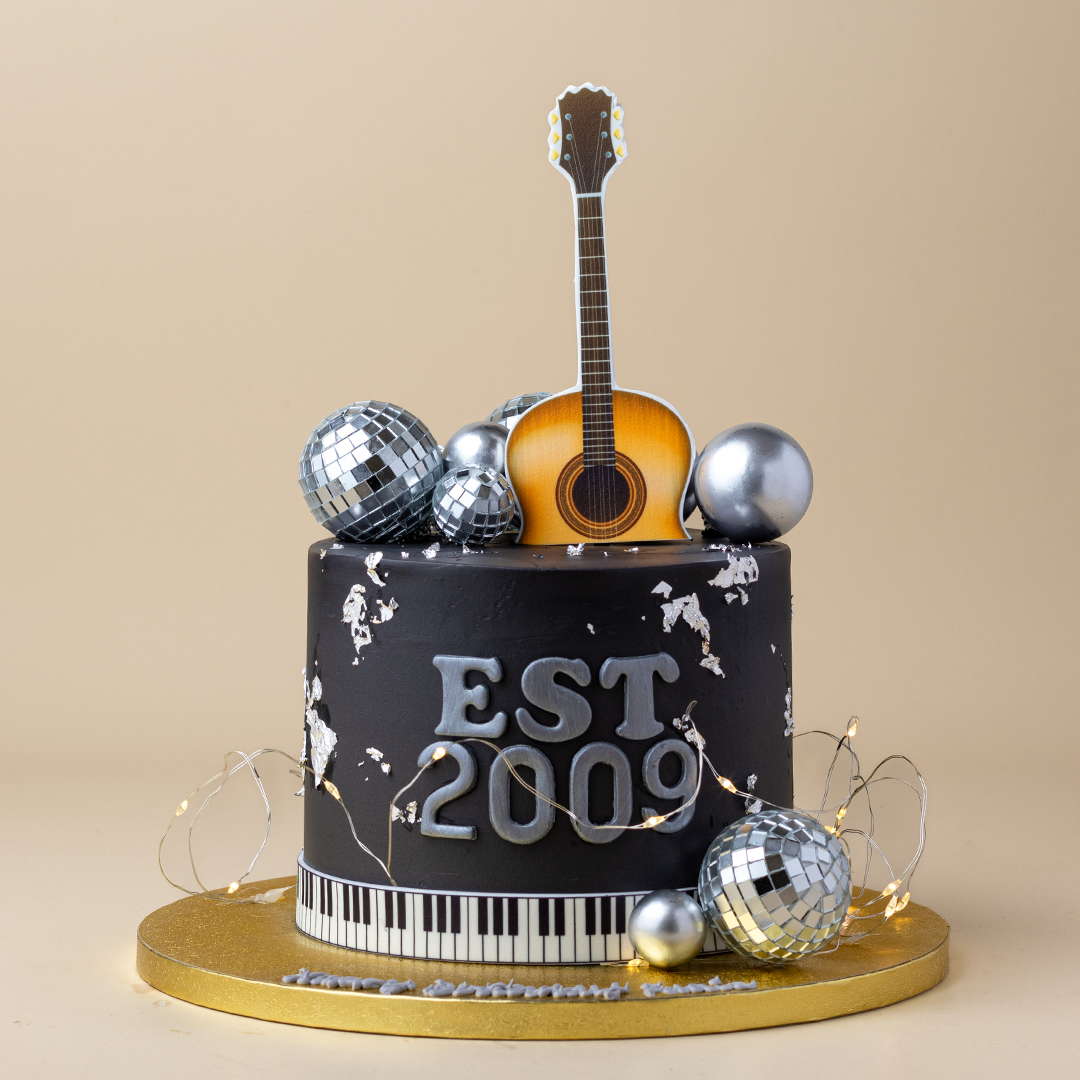 Retro Disco Guitar Cake with Fairy Lights