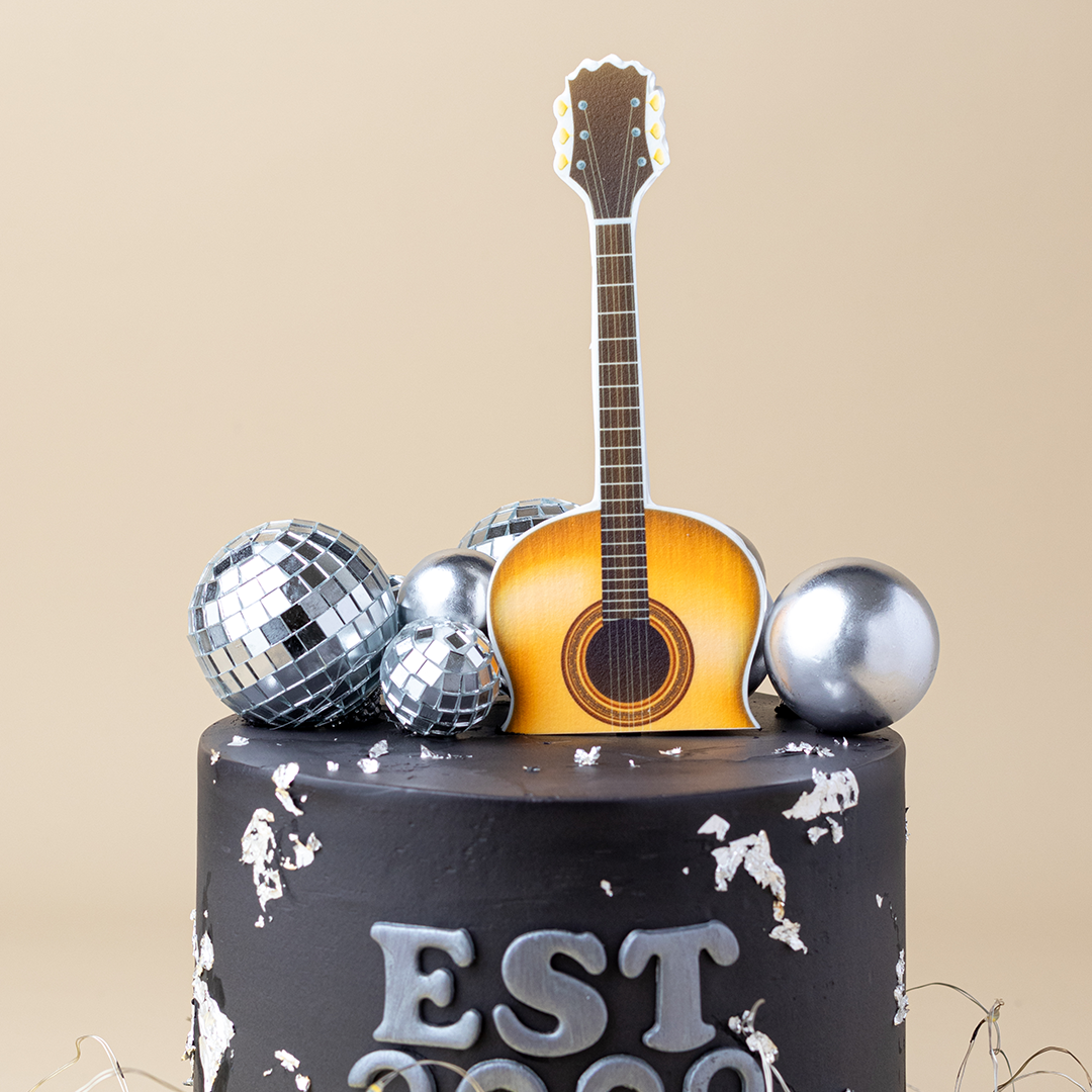 Retro Disco Guitar Cake with Fairy Lights