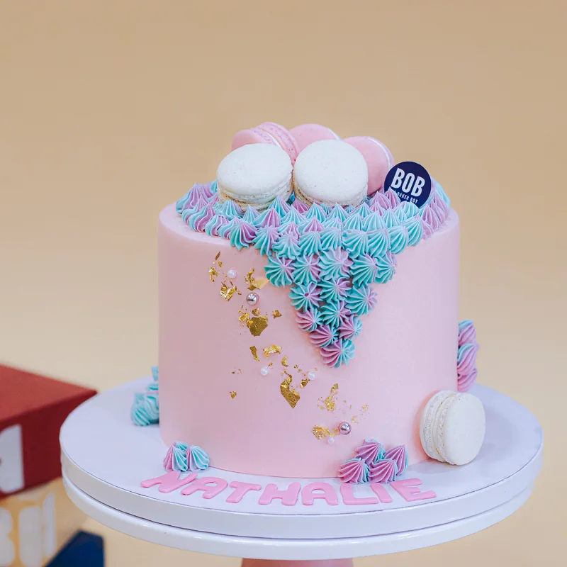 Rustic Pastel Macaron Birthday Cake