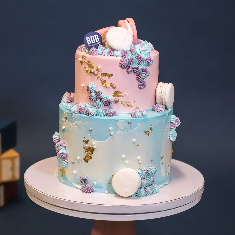 Rustic Pastel Macaron Birthday Cake