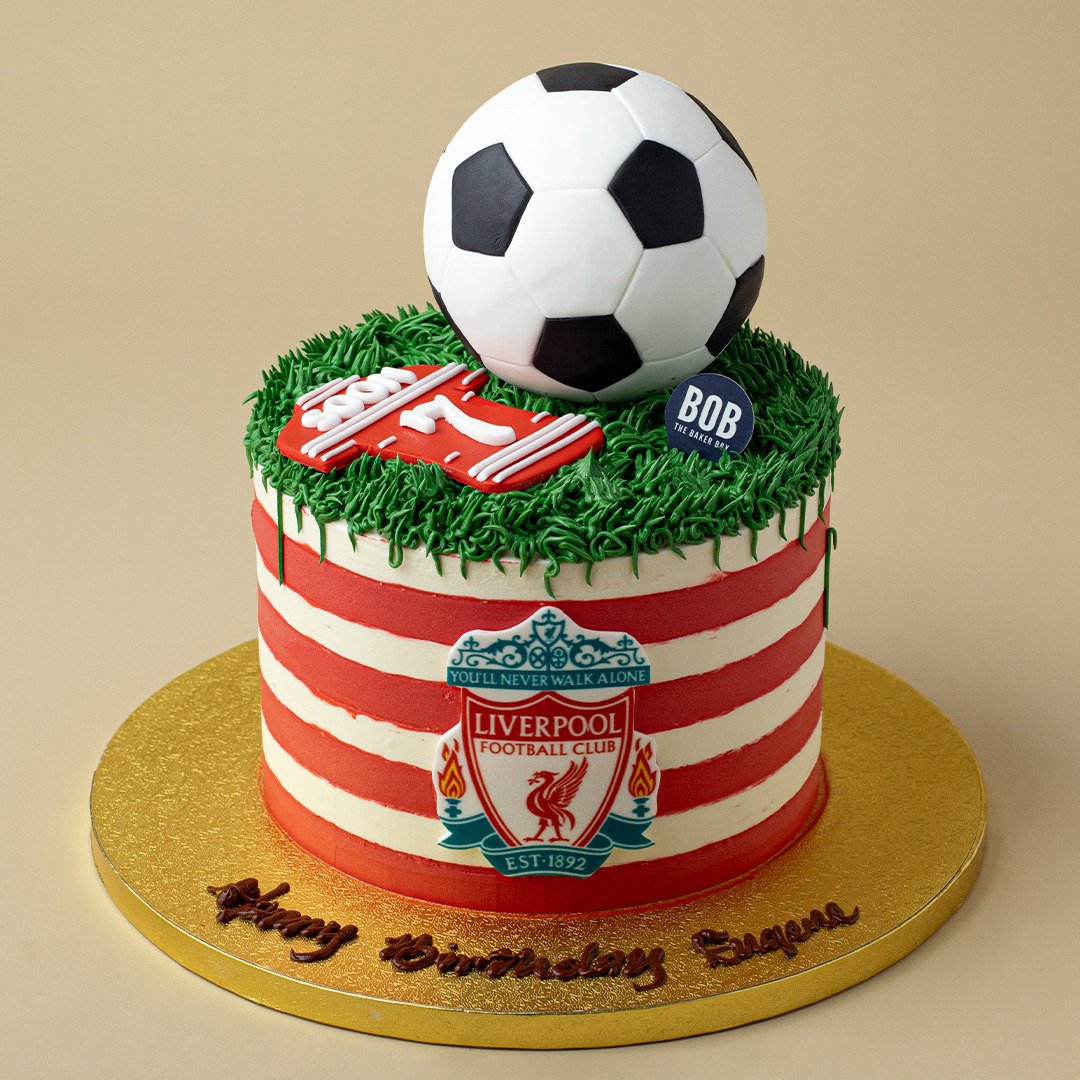 Soccer Ball Cake in Red Stripe