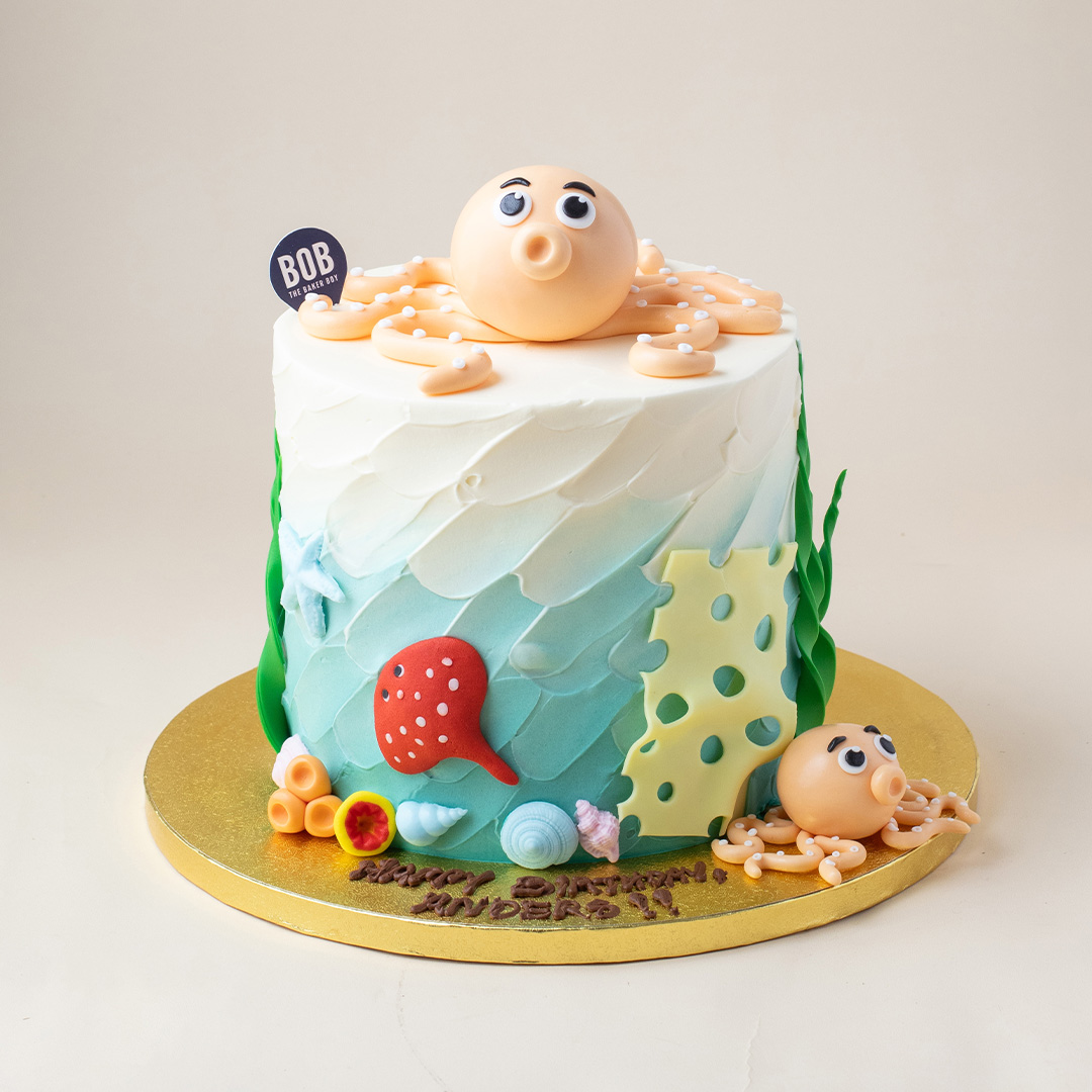 Under the Sea Turquoise Ombre Cake with Octopus