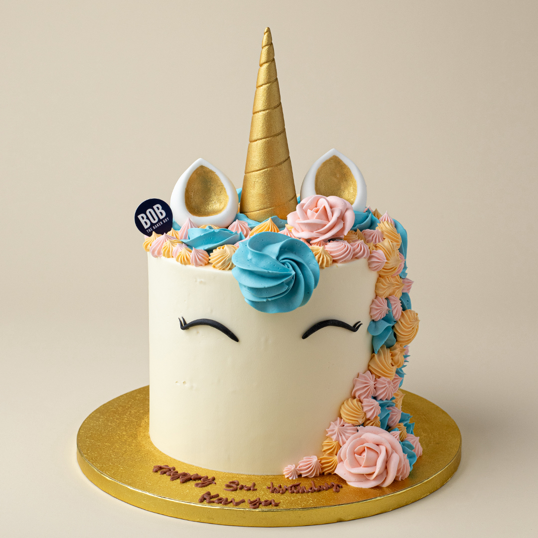 Unicorn with Black Eyes and Gold Horn