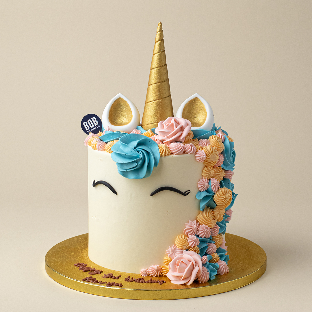 Unicorn with Black Eyes and Gold Horn