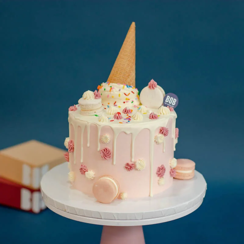 Upside Down Ice Cream Cone Cake in Pink