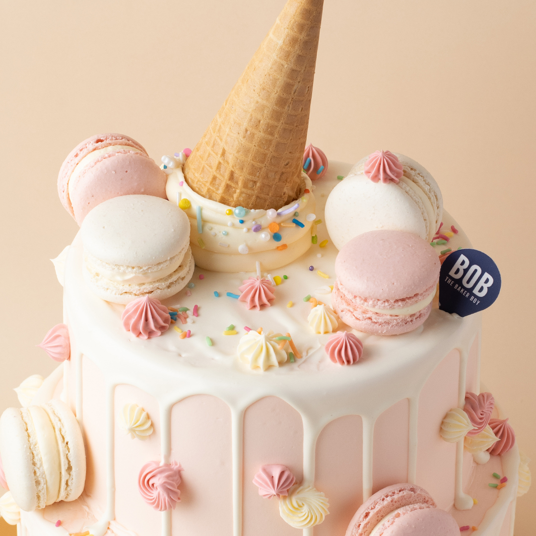 Upside Down Ice Cream Cone Cake in Pink