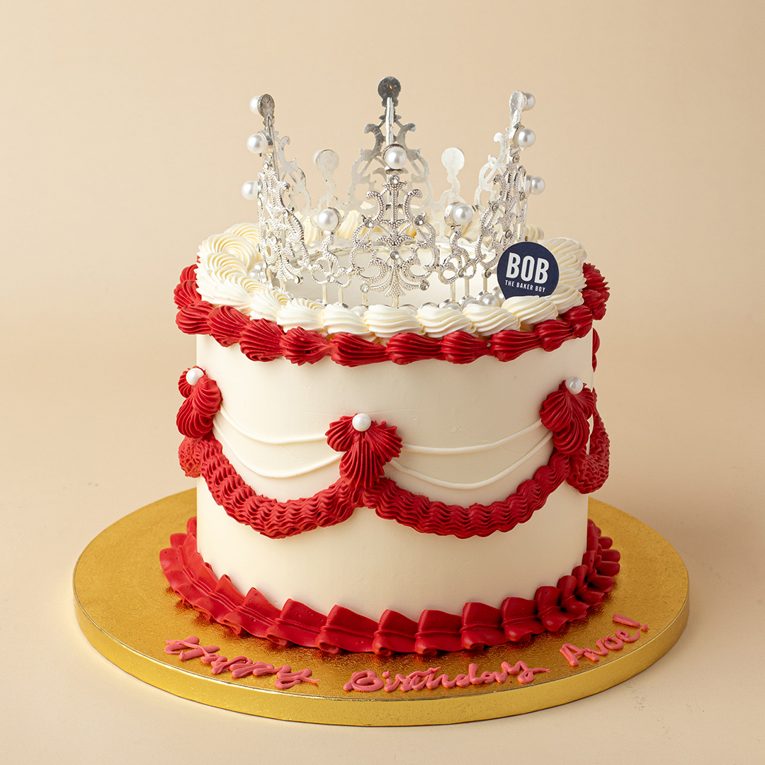 White and Red Vintage Crown Cake