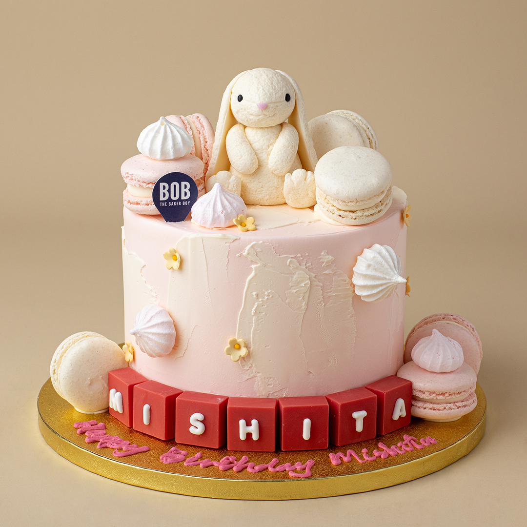 Jellycat Bunny Cake with Mini Flora and Macarons