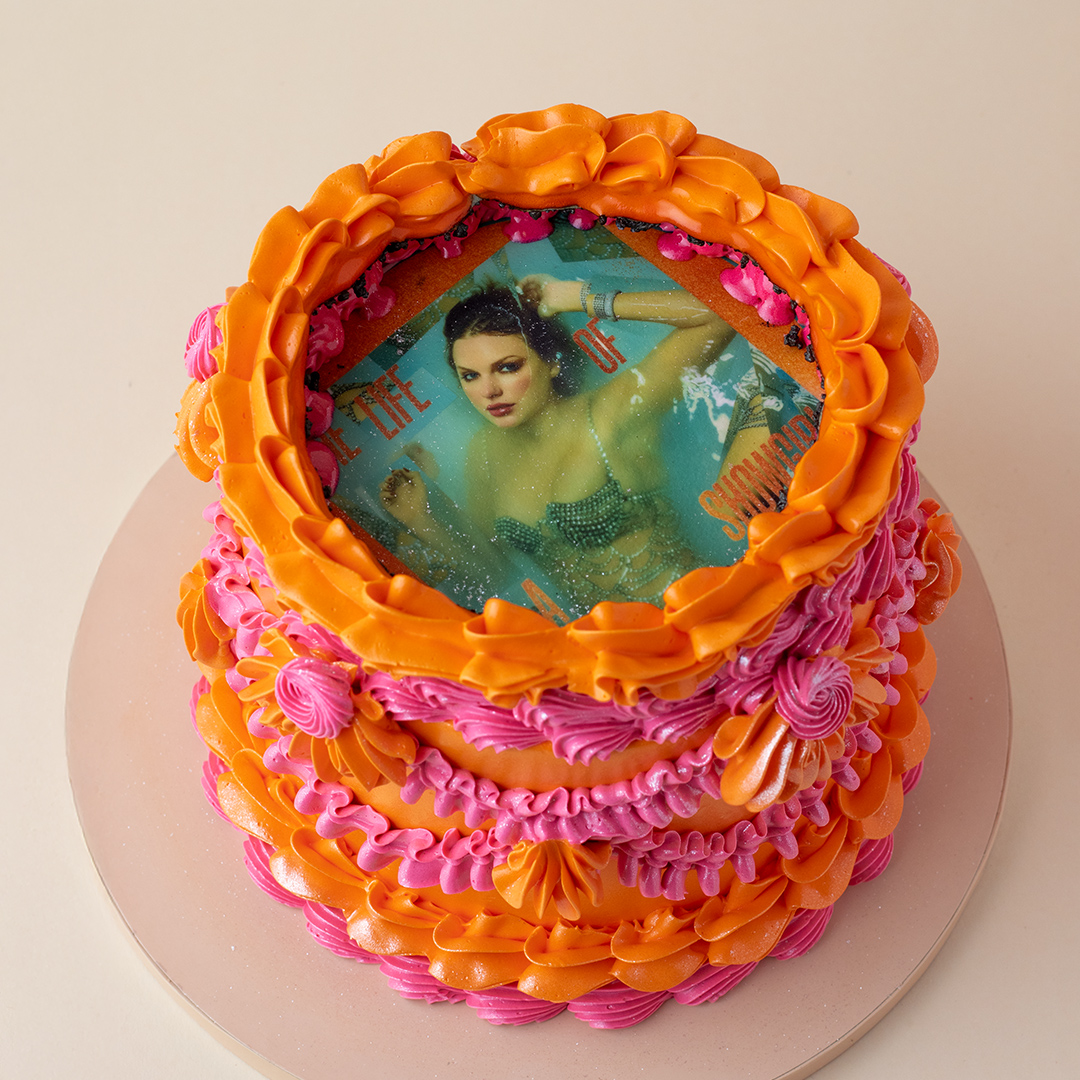 TSwift Showgirl Pink and Orange Vintage Burnaway Cake