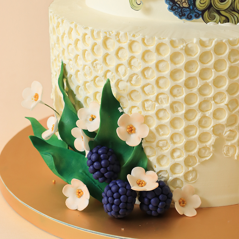 Peacock Themed Cake with Honeycomb Details