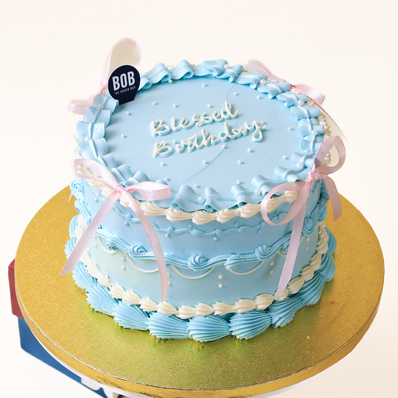 Baby Blue Korean Coquette Style Cake