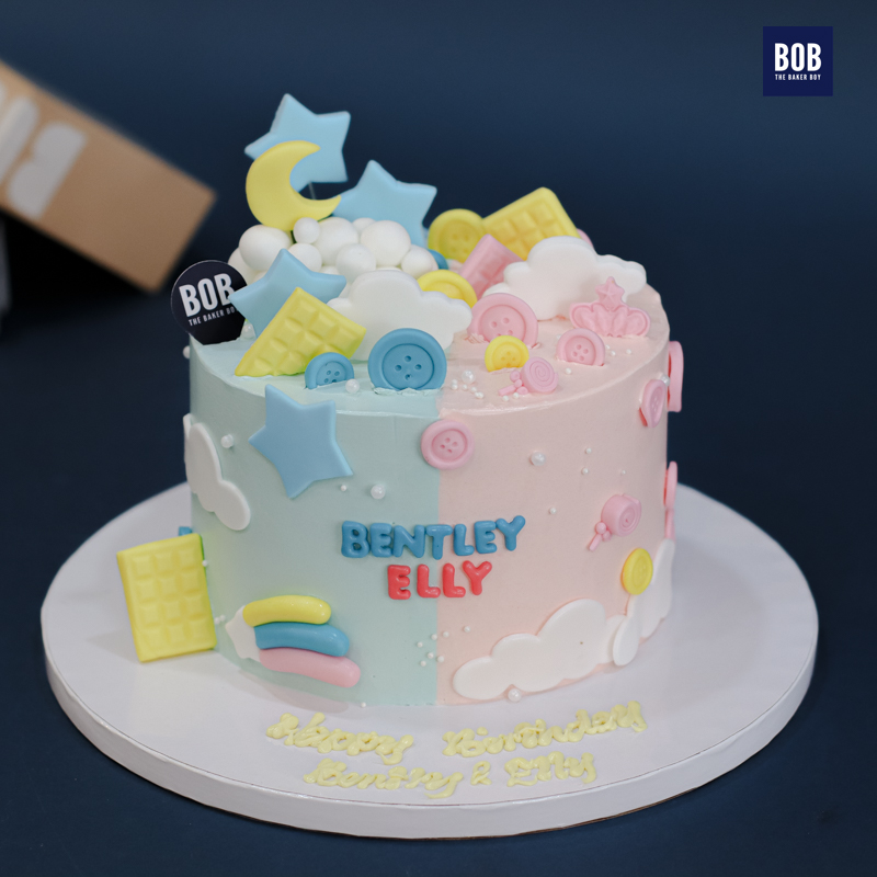 Baby Boy and Girl Twin Birthday Cake