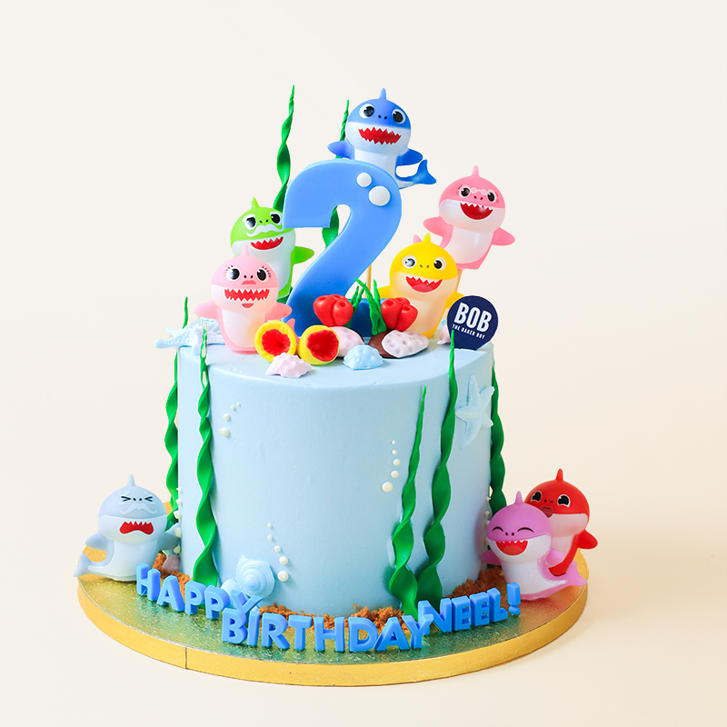 Baby Shark Family Birthday Cake in Pastel Blue