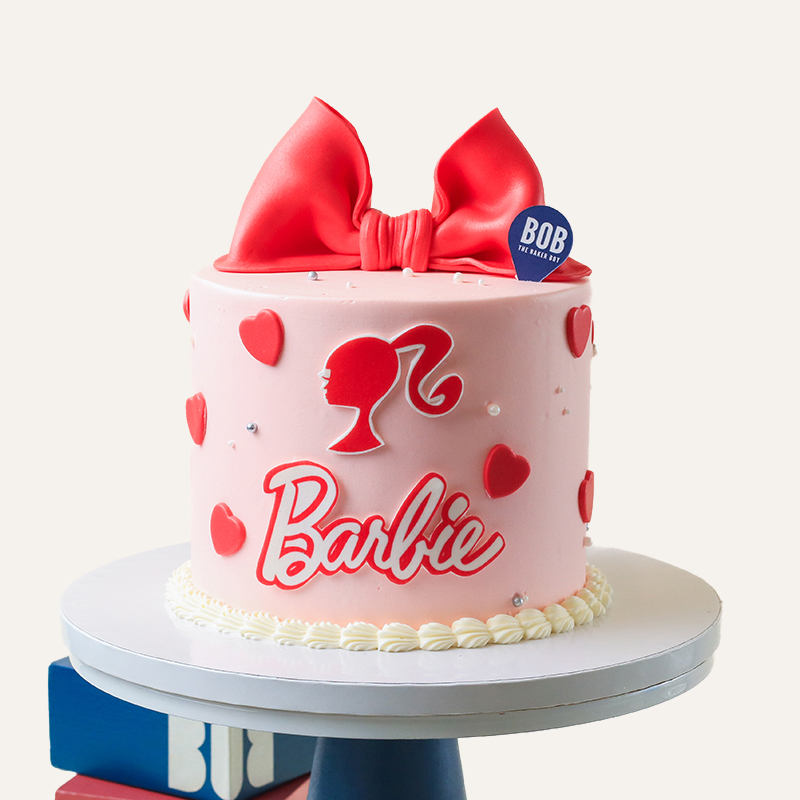 Barbie Inspired Ribbon Cake with Hearts