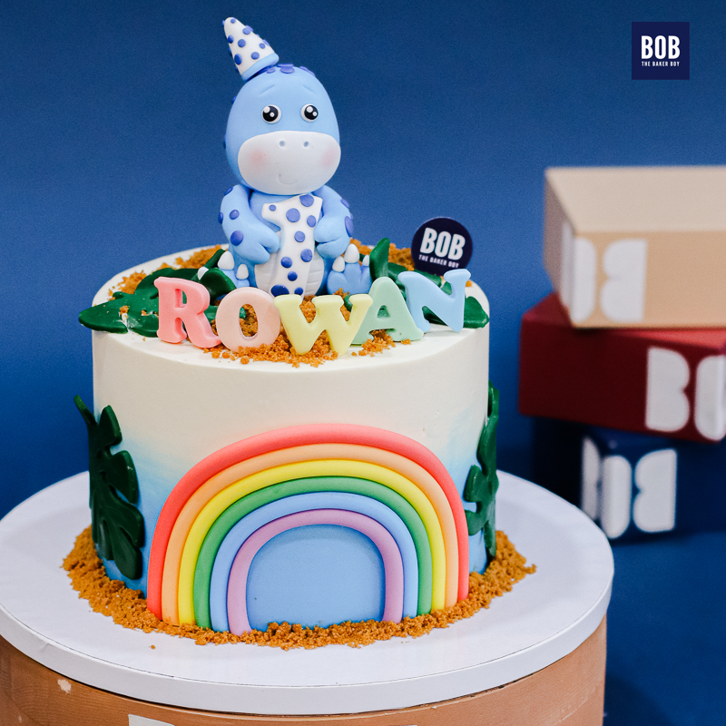 Cheerful Dino Cake with Rainbow