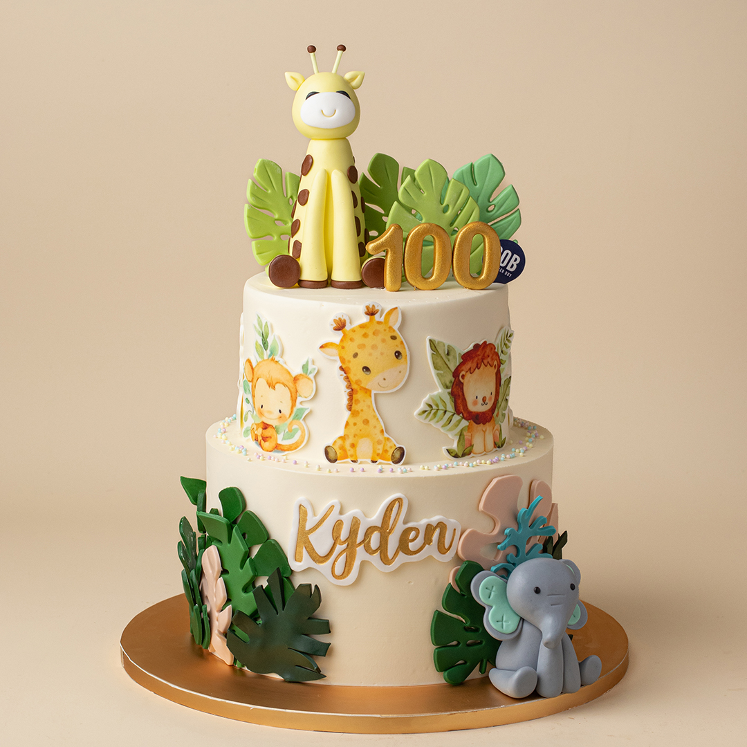 Cute Safari Cake with Monstera Leaves