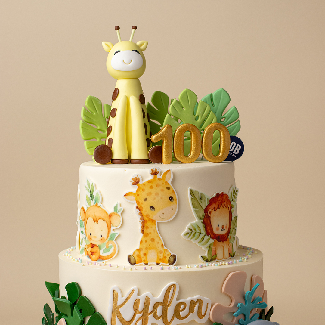 Cute Safari Cake with Monstera Leaves