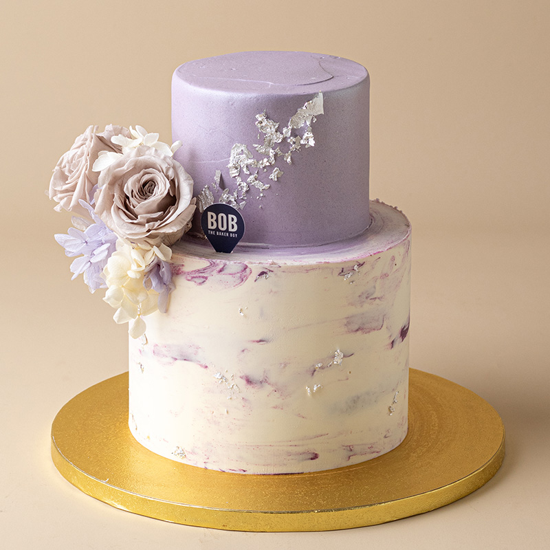 Dusty Purple Marble and Silver Wedding Cake