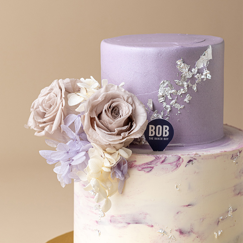 Dusty Purple Marble and Silver Wedding Cake