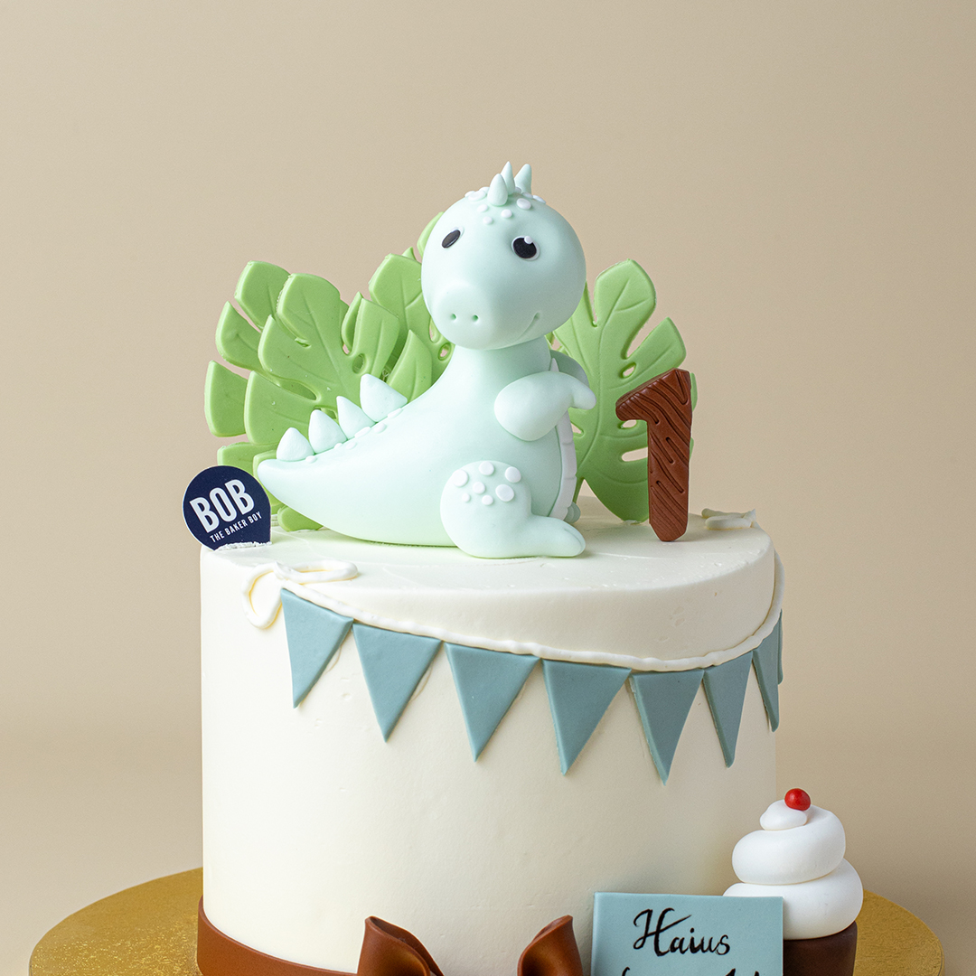 Foresty Dino Cake with Monstera Leaves