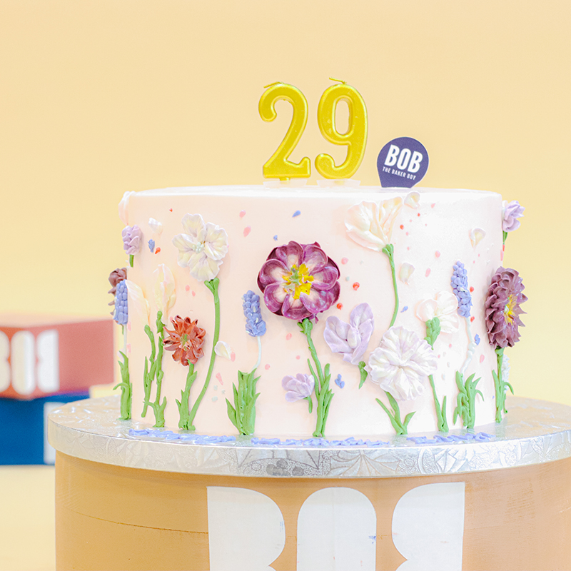 Garden Buttercream Floral Cake in Shades of Purple