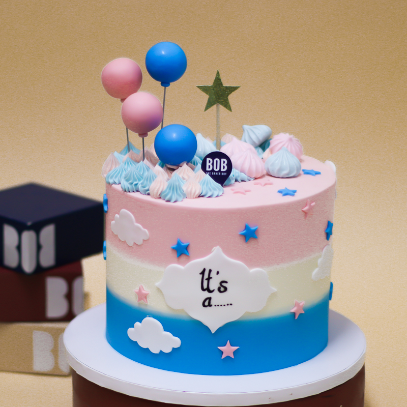 Gender Reveal Baby Blue and Pink Cake