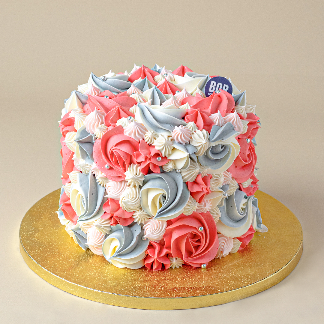 Hand-Piped Dusty Pink and Marble Floral Cake