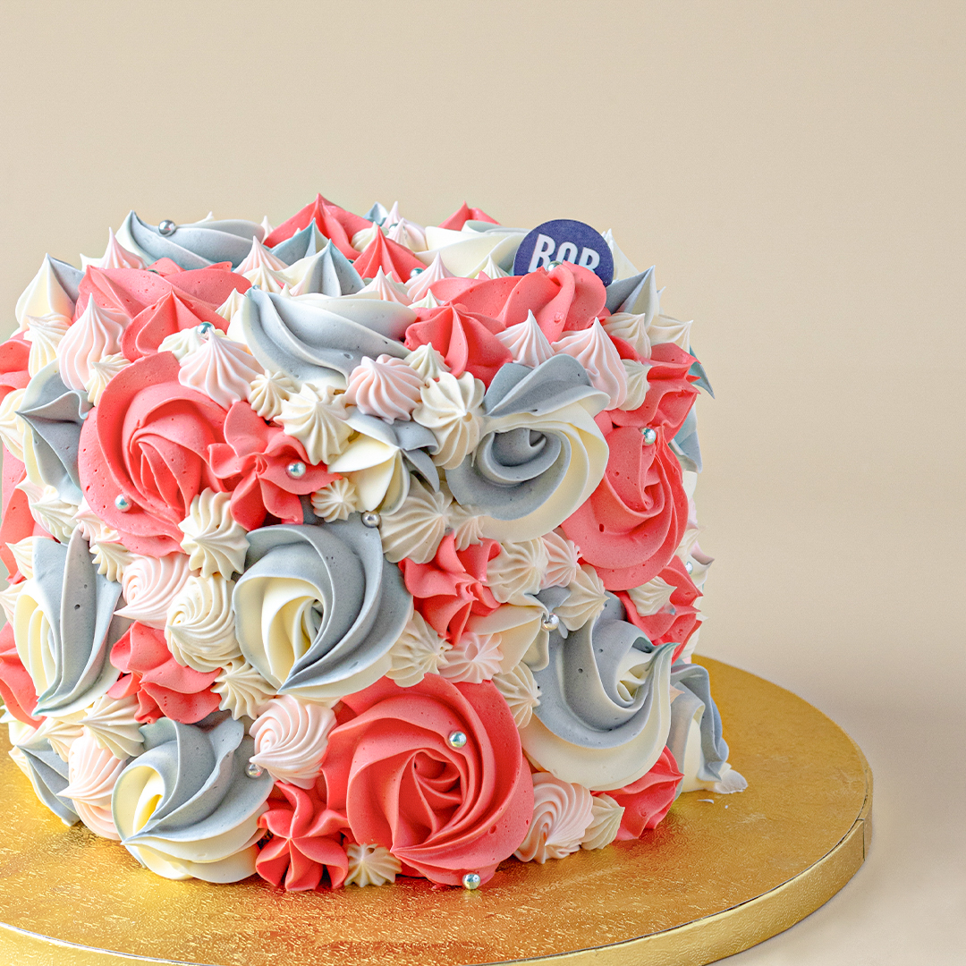 Hand-Piped Dusty Pink and Marble Floral Cake