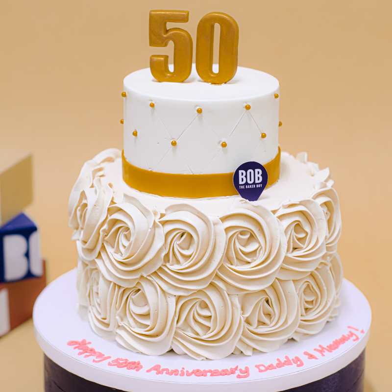 Ivory and Gold Floral Cake