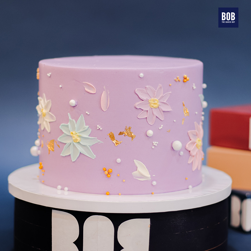 Korean Buttercream Floral Painted Cake in Pastel Purple
