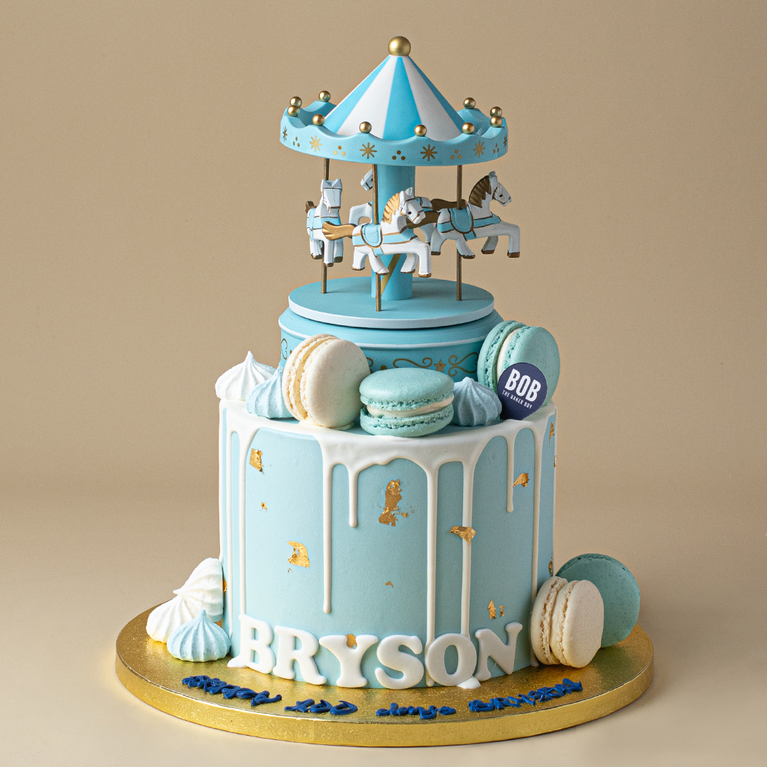 Music Carousel Cake in Baby Blue