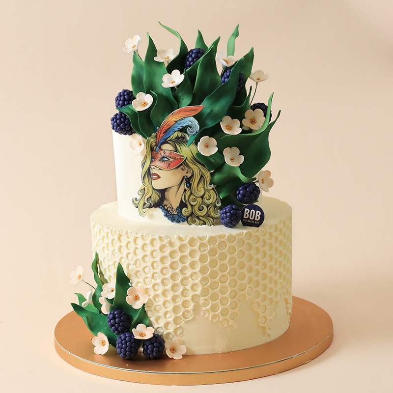 Peacock Themed Cake with Honeycomb Details