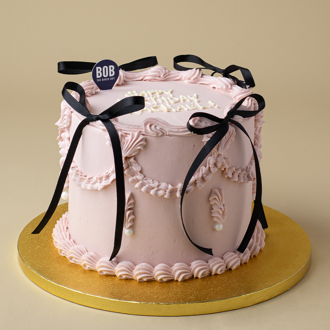 Pink Korean Coquette Style Cake with Pearls