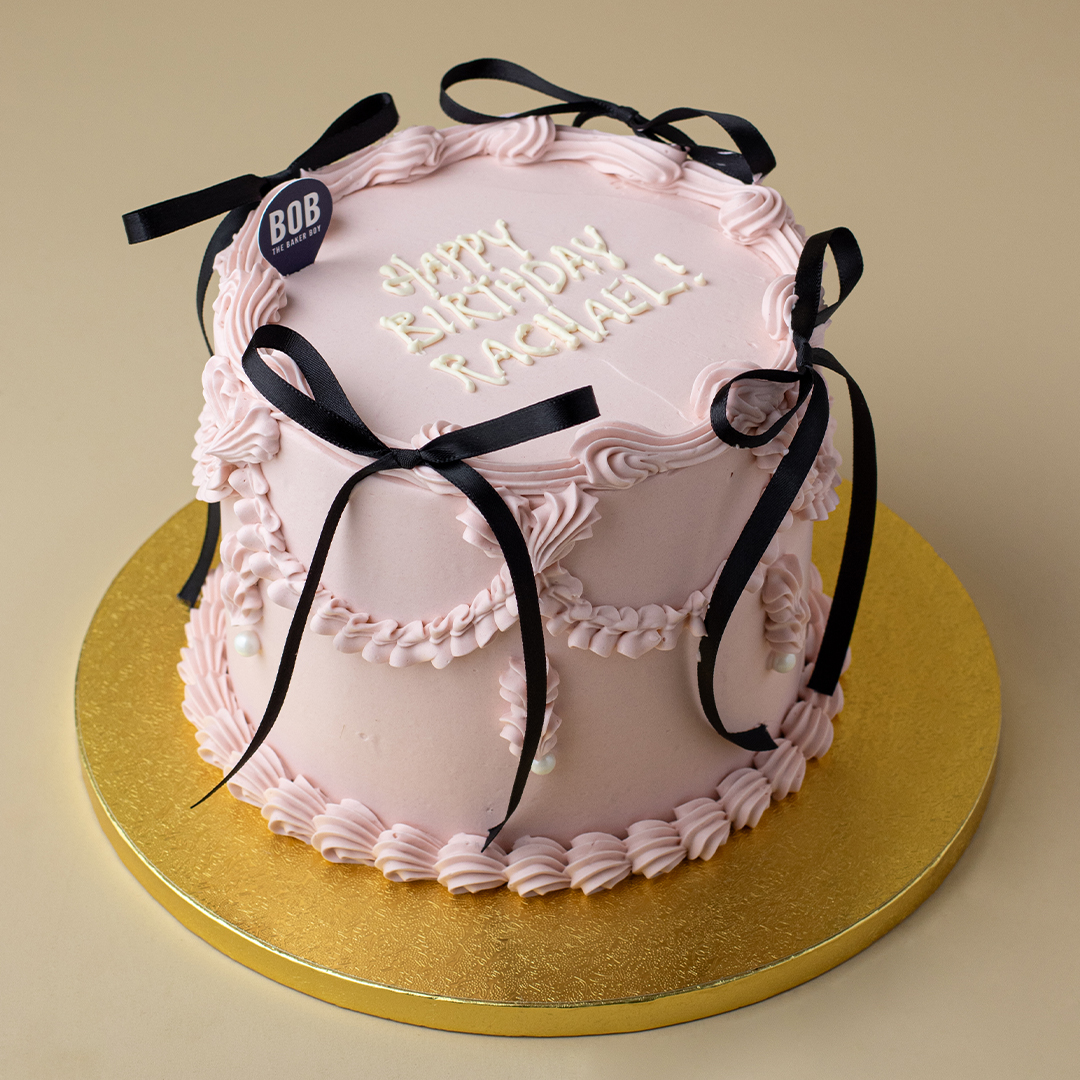 Pink Korean Coquette Style Cake with Pearls