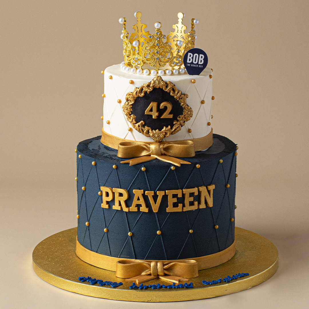 Prince Gold and Navy Birthday Cake