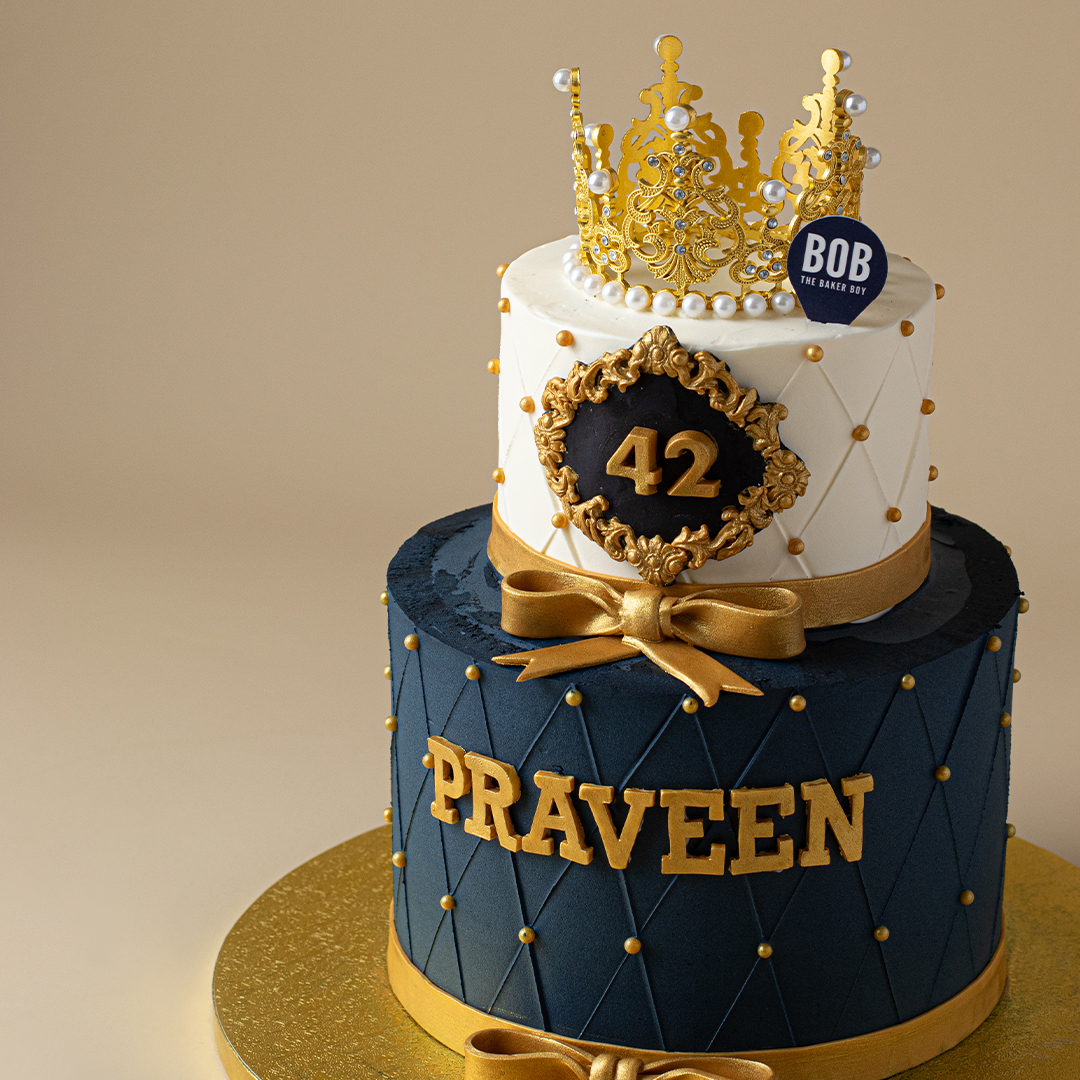 Prince Gold and Navy Birthday Cake