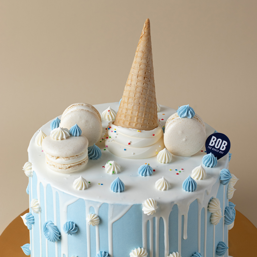 Upside Down Ice Cream Cone Cake in Blue